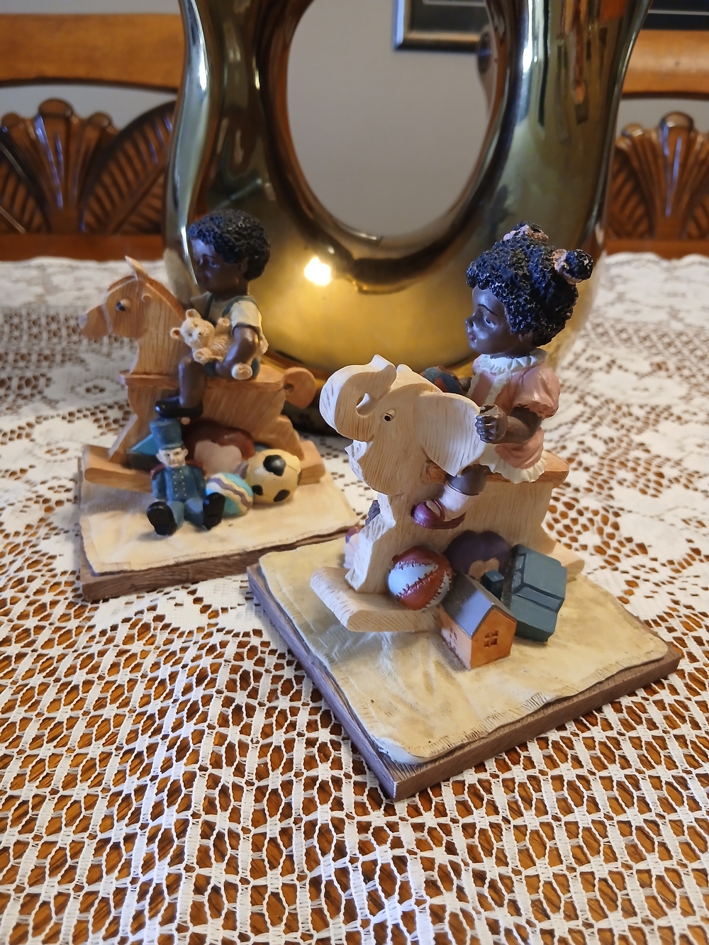 1993 Vantage Resin Children Playing On Rocking Toys Figurines in Multicolor